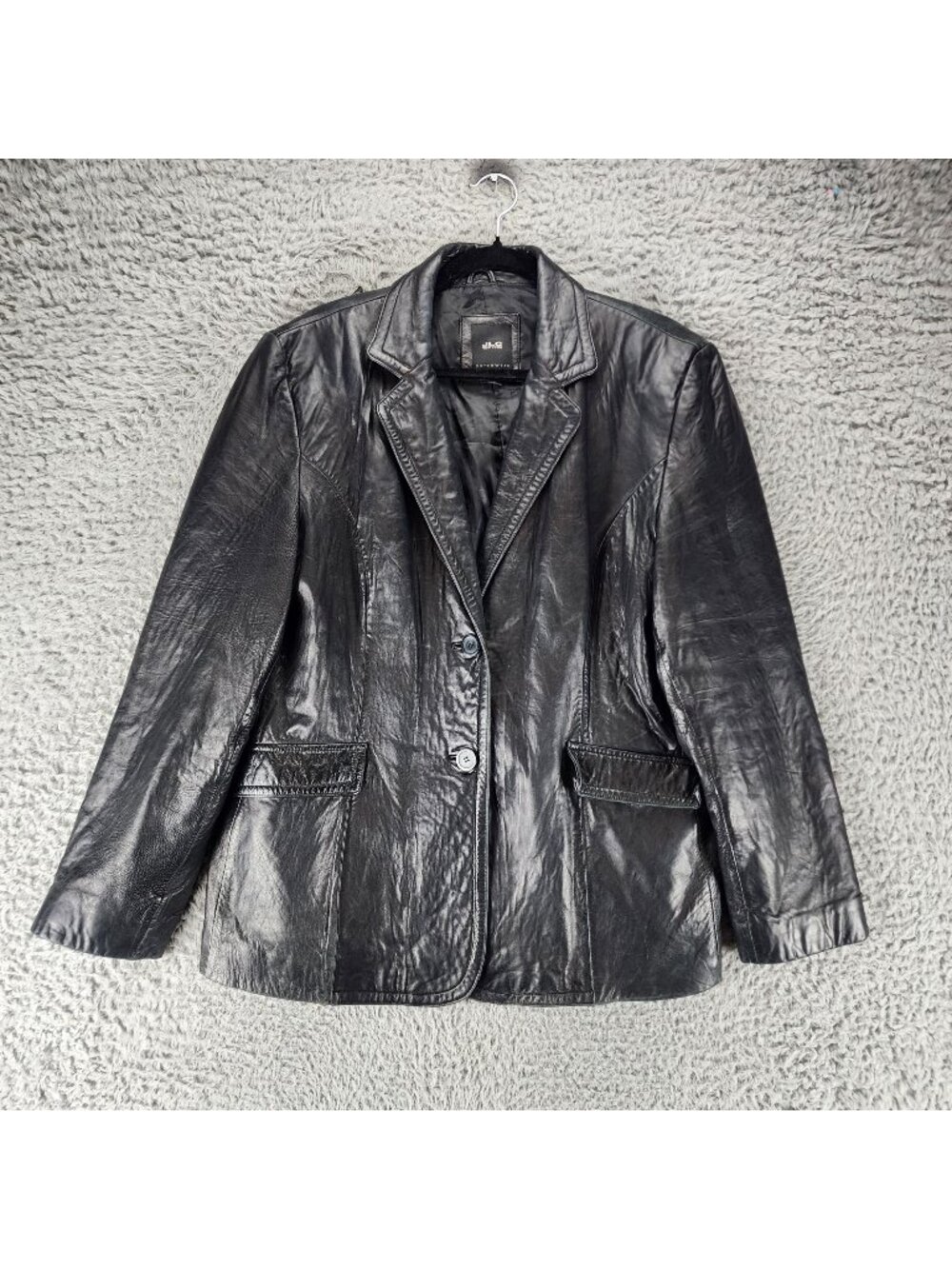 JLC Jacket Womens XL Black Leather Long Sleeve Button Up Notched Collar *Read*